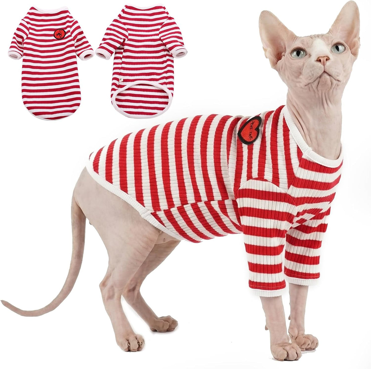 Hairless Cat Shirt - Soft Stripe Cotton Vest for Sphynx Cats