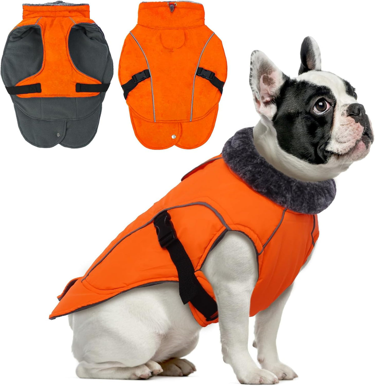 Warm Dog Winter Coat - Reflective Turtleneck Fleece Jacket with Leash Hole