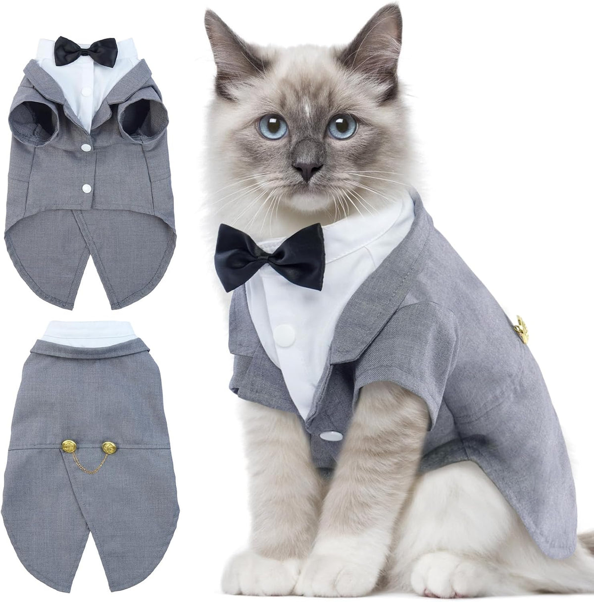 Cat Tuxedo Outfit with Bow Tie - Formal Suit for Sphynx and Small Cats