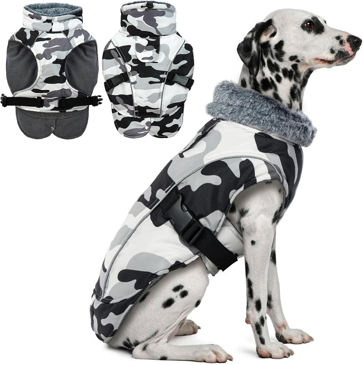 Warm Dog Winter Coat - Reflective Turtleneck Fleece Jacket with Leash Hole