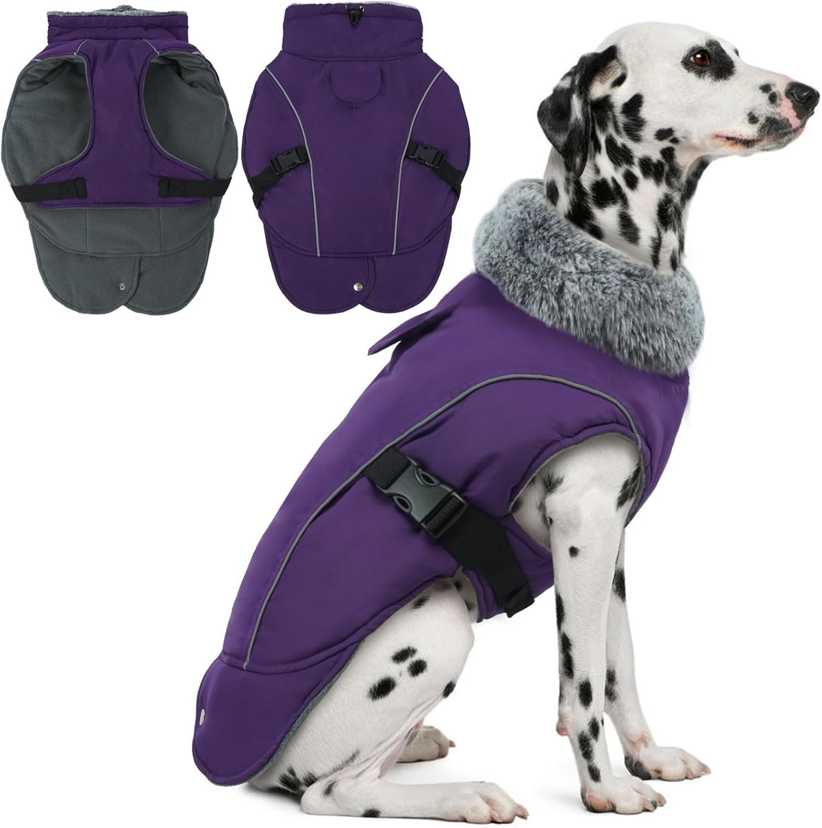 Warm Dog Winter Coat - Reflective Turtleneck Fleece Jacket with Leash Hole