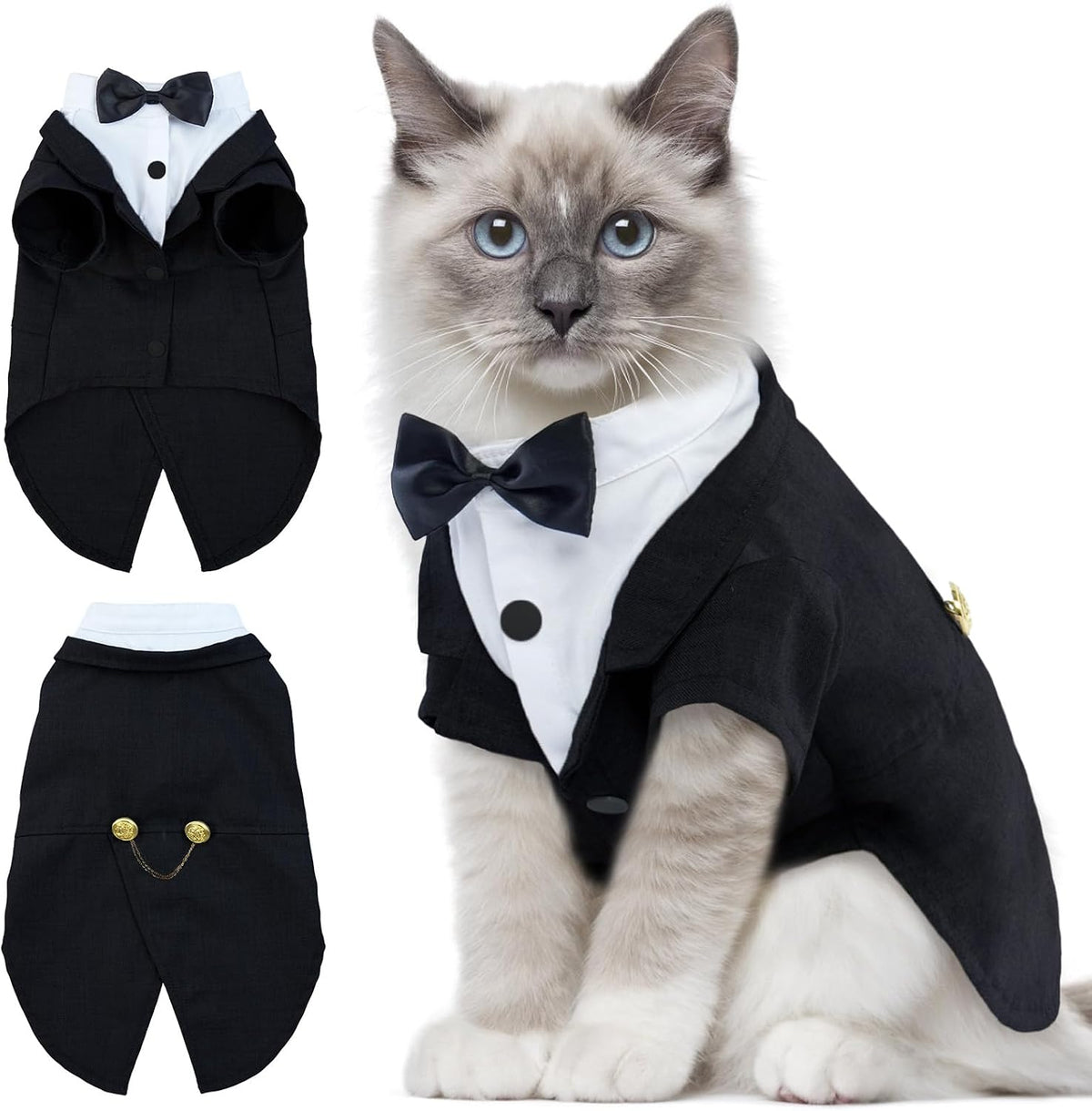 Cat Tuxedo Outfit with Bow Tie - Formal Suit for Sphynx and Small Cats