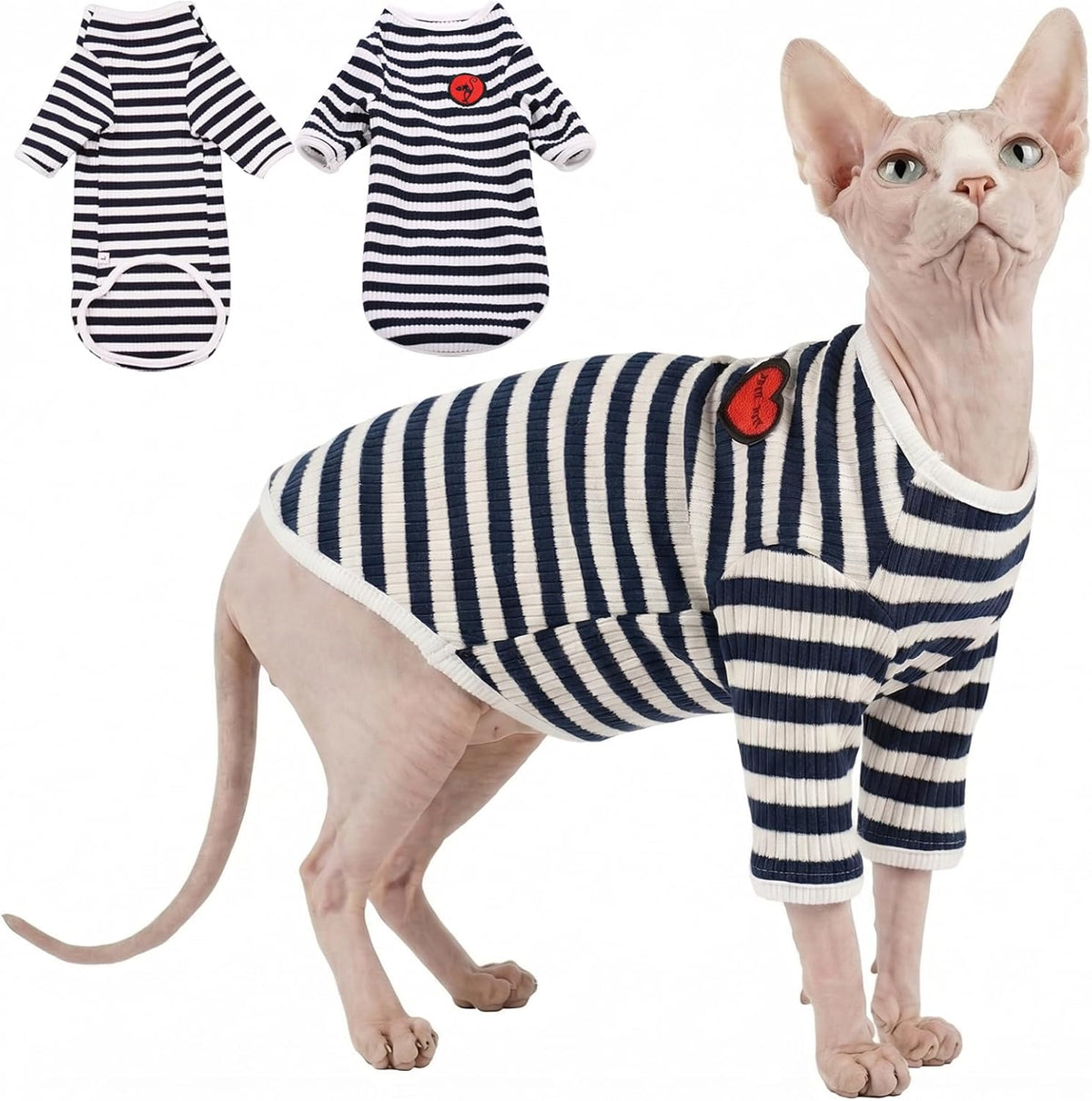 Hairless Cat Shirt - Soft Stripe Cotton Vest for Sphynx Cats