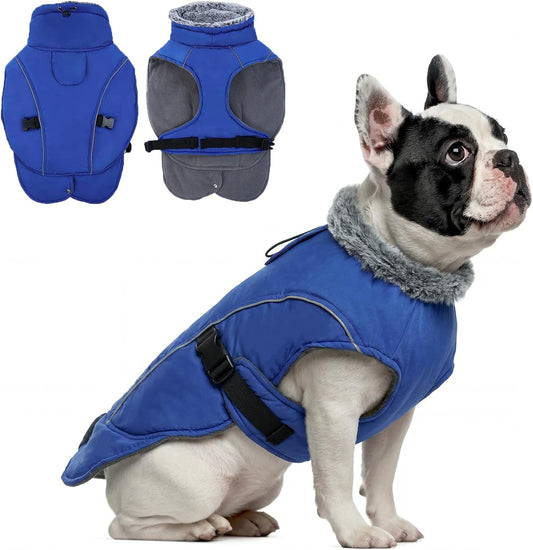 Warm Dog Winter Coat - Reflective Turtleneck Fleece Jacket with Leash Hole
