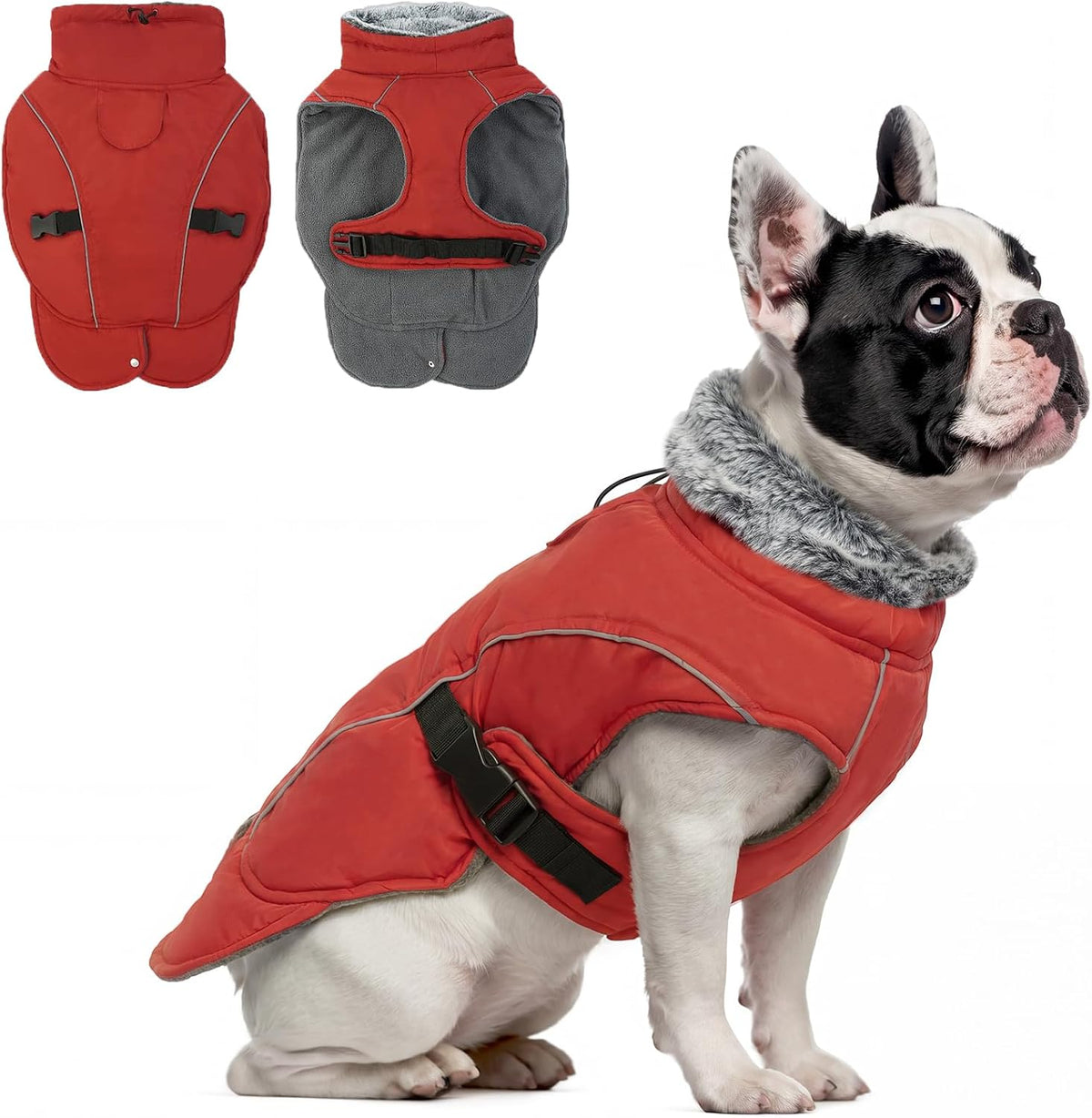 Warm Dog Winter Coat - Reflective Turtleneck Fleece Jacket with Leash Hole