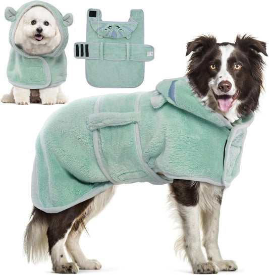 Super Absorbent Dog Drying Coat with Hood - Fast Drying Bathrobe