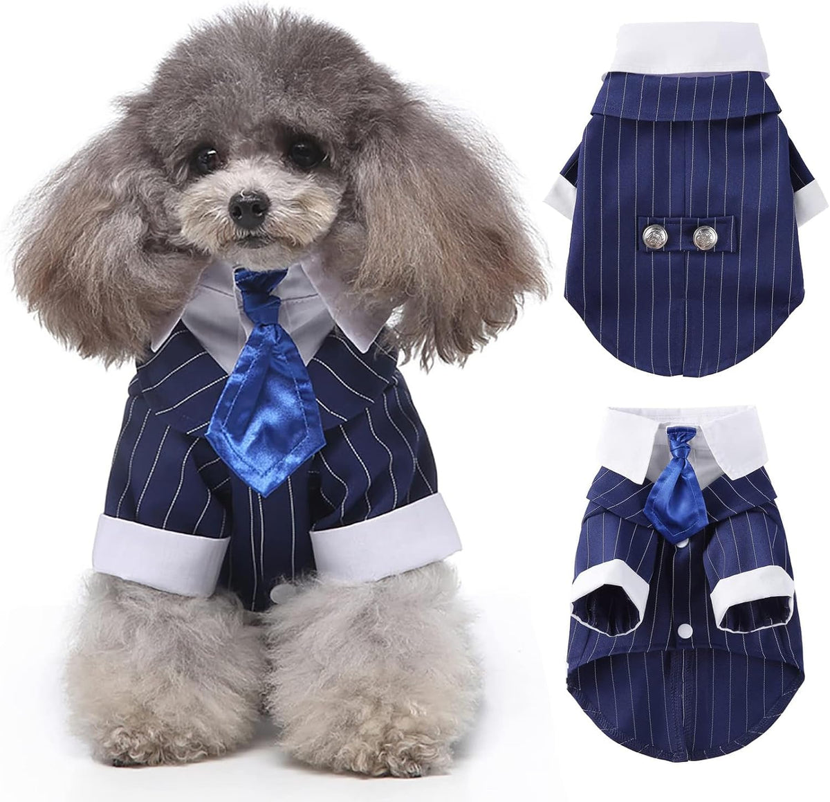 Dog Tuxedo Suit with Bow Tie - Formal Pinstripe Wedding Outfit (Small)
