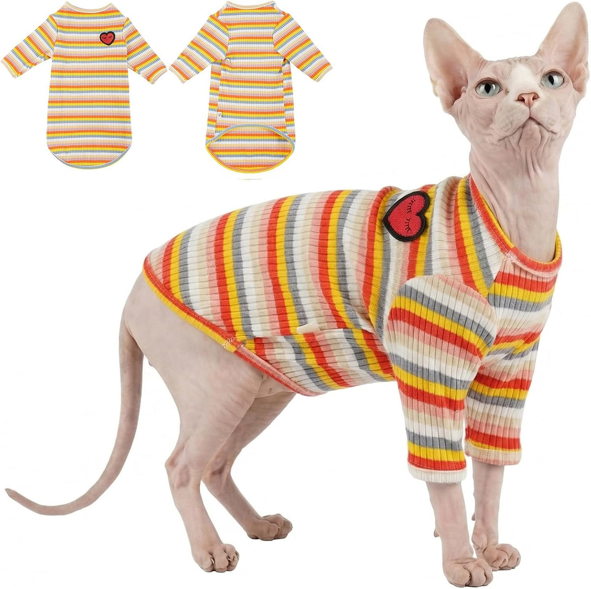 Hairless Cat Shirt - Soft Stripe Cotton Vest for Sphynx Cats