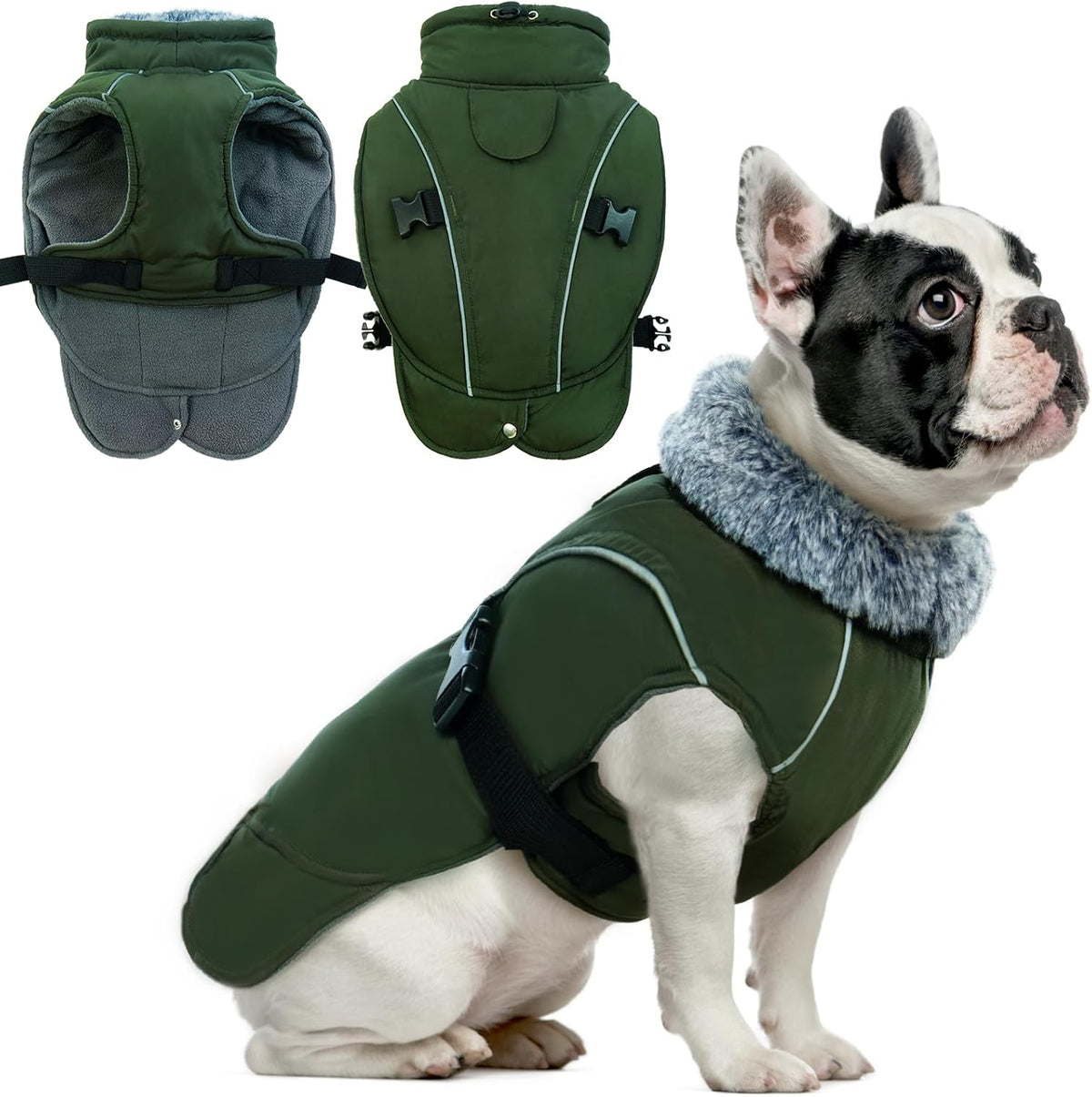 Warm Dog Winter Coat - Reflective Turtleneck Fleece Jacket with Leash Hole