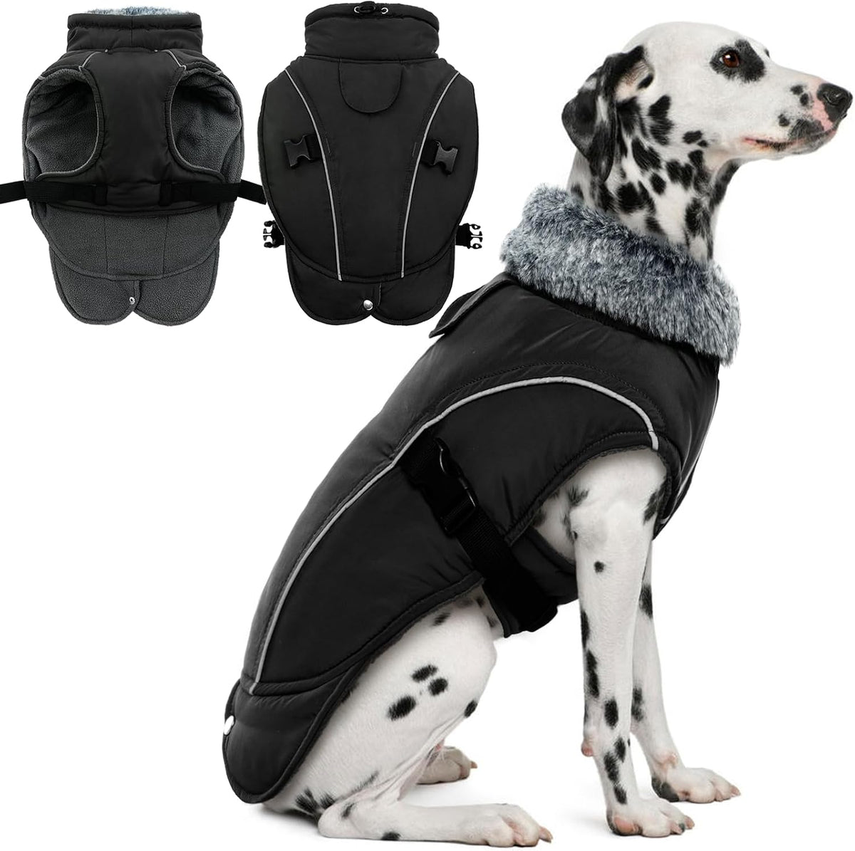 Warm Dog Winter Coat - Reflective Turtleneck Fleece Jacket with Leash Hole