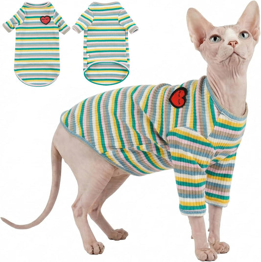 Hairless Cat Shirt - Soft Stripe Cotton Vest for Sphynx Cats