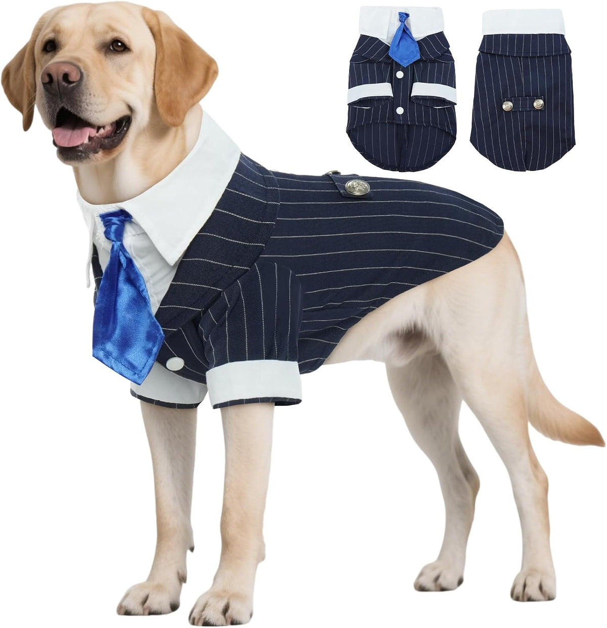 Dog Tuxedo Suit with Bow Tie - Formal Pinstripe Wedding Outfit (Small)